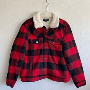 LOVE TREE Sherpa lined plaid jacket